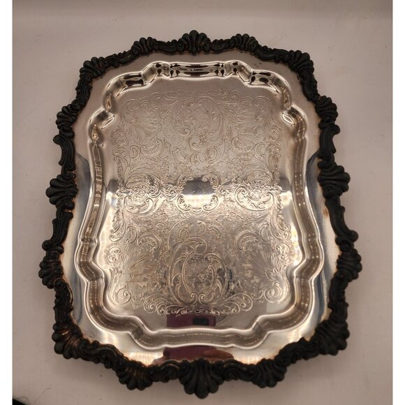 Vintage Rogers 6720 Silver Plated Footed Tray Victorian Oxidized Detail Holiday - Picture 4 of 12